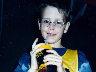 All-Star and founder of Pinky Swear Foundation, Mitch drinking from a straw.