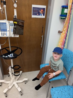 Shepherd in hospital wearing cap