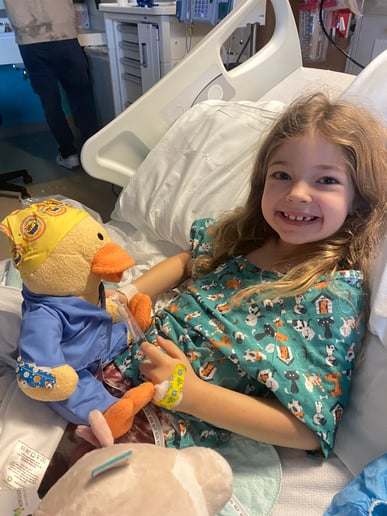 Winnie with chemo duck