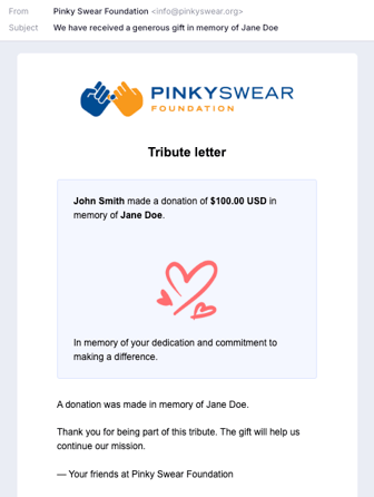 In memory tribute sample