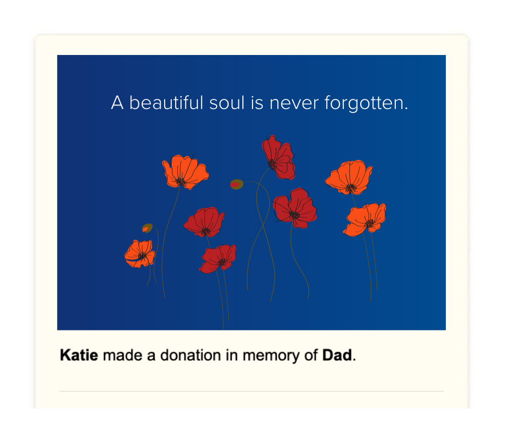 A screenshot of a donation made to Pinky Swear Foundation in memory of someone who lost their dad
