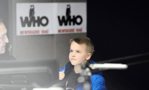 A young boy on air during Radiothon 2021