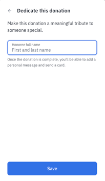 A screenshot of the space where you can dedicate a donation to Pinky Swear Foundation to someone you love.