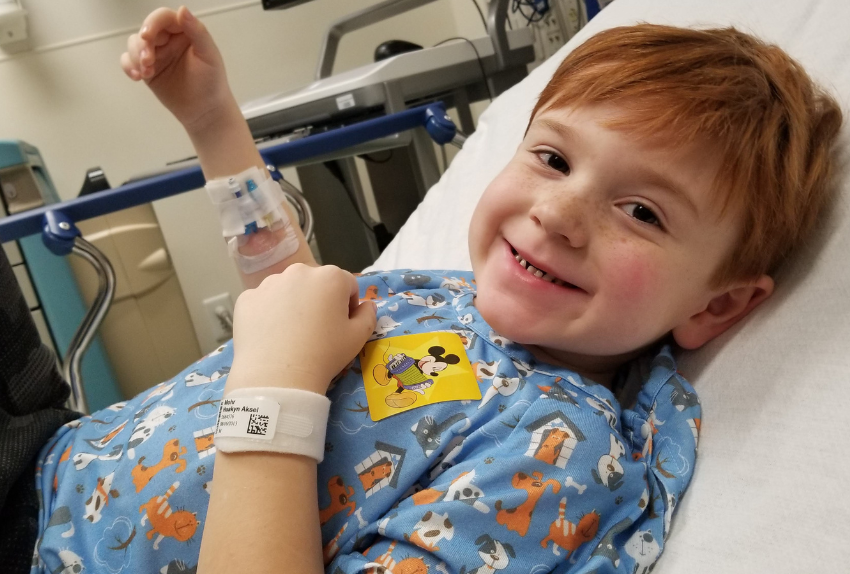 A little boy named Haakyn who faced Willm's Tumor, whose family received financial support from Pinky Swear Foundation during his diagnosis.