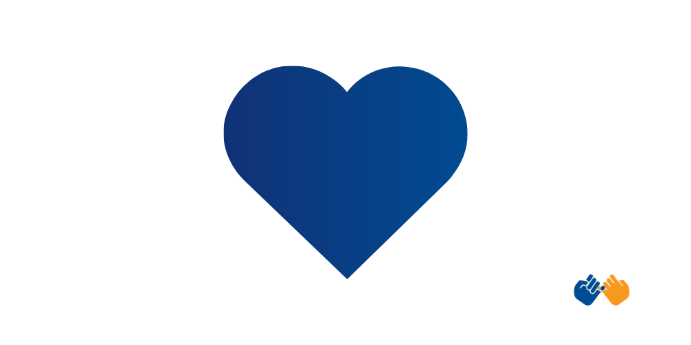 A blue heart and the Pinky Swear logo with a white background